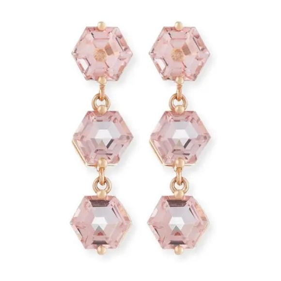 Suzanne Kalan Bloom 14k Rose Gold 3 Hexagon Drop Earrings - Light Pink - Picture 9 of 11